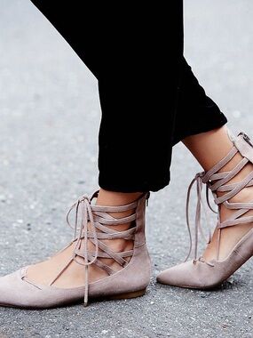 Jeffrey Campbell Atrium Lace-Up Suede Ballet Flats in Tan, Size 10